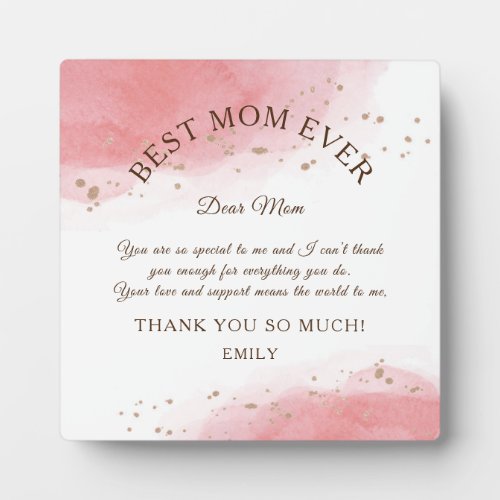 Best Mom Ever Gold Confetti Coral Special Mother Plaque