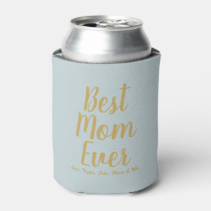 Best Mom Ever gold dusty blue custom script chic Can Cooler