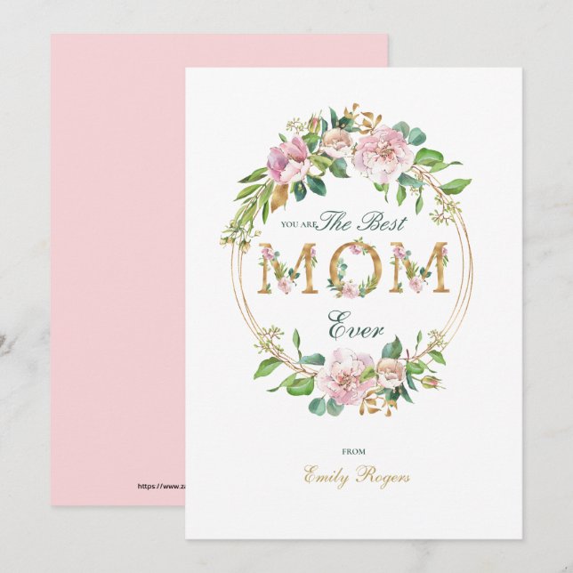 Best Mom Ever Gold floral lettering Mom Save The Date (Front/Back)