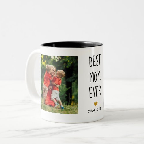 Best Mom Ever Gold Heart 2 Photo Two_Tone Coffee Mug