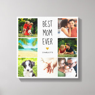 Best Mom Ever Gold Heart 7 Photo Collage Canvas Print