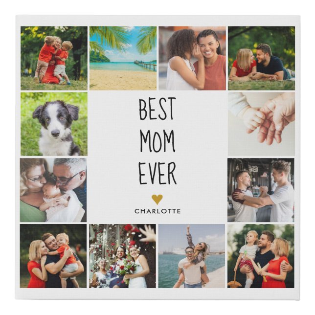 Best Mom Ever Gold Heart Photo Collage Faux Canvas (Front)
