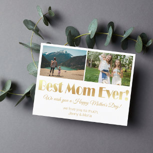 "best mom ever" gold luxury 2 photos collage  postcard
