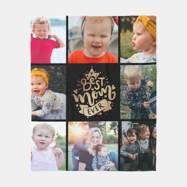 Best Mom Ever Gold Photo Collage Gift  Fleece Blan Blanket (Front)