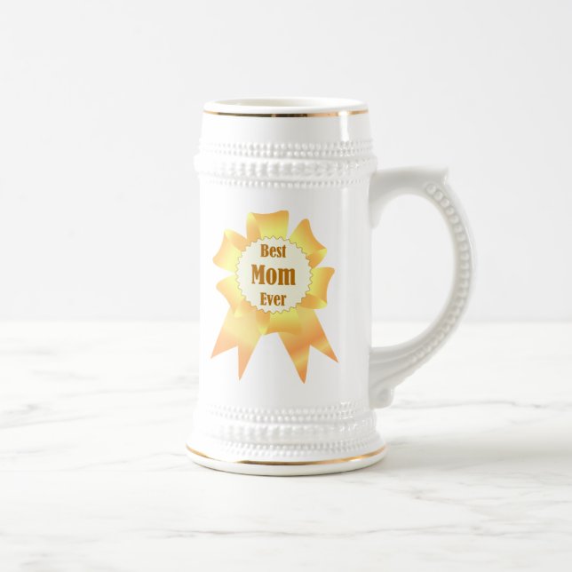 Best mom ever Golden winner award ribbon Beer Stein (Right)
