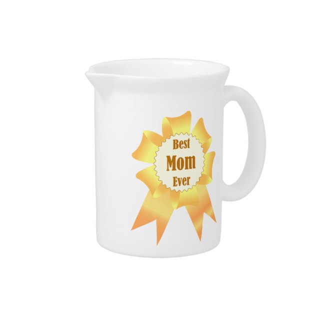 Best mom ever Golden winner award ribbon Beverage Pitcher (Right)