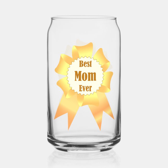 Best mom ever Golden winner award ribbon Can Glass (Back)
