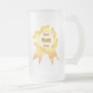 Best mom ever Golden winner award ribbon Frosted Glass Beer Mug