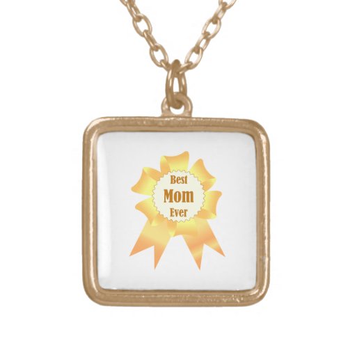 Best mom ever Golden winner award ribbon Gold Plated Necklace