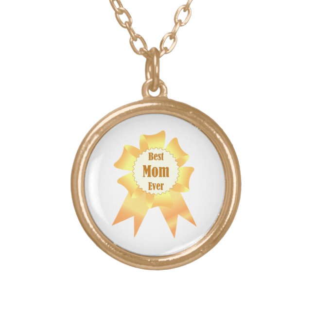 Best mom ever Golden winner award ribbon Gold Plated Necklace (Front)