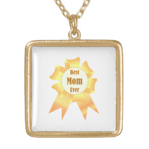 Best mom ever Golden winner award ribbon Gold Plated Necklace