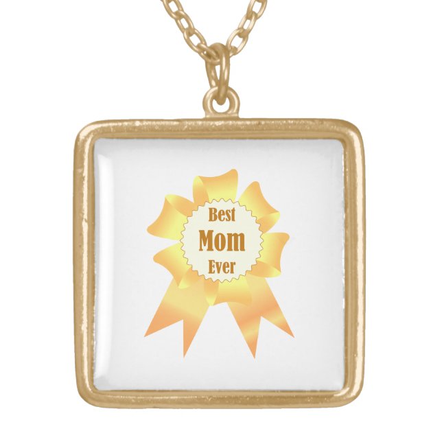 Best mom ever Golden winner award ribbon Gold Plated Necklace (Front)