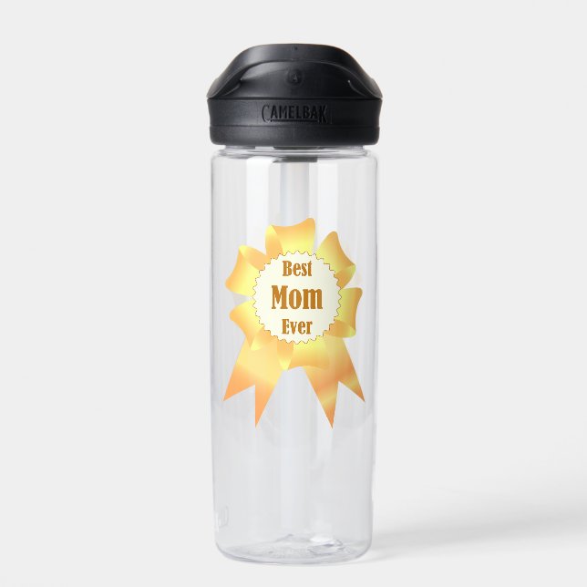 Best mom ever Golden winner award ribbon Water Bottle (Back)