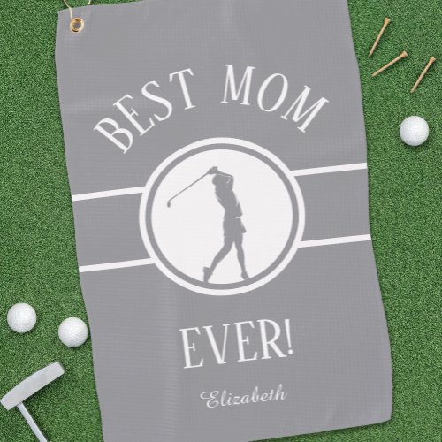 Best Mom Ever Golfer Sports Monogram Womens Gray Golf Towel