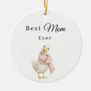 Best Mom Ever Goose Photo Pink Ceramic Ornament