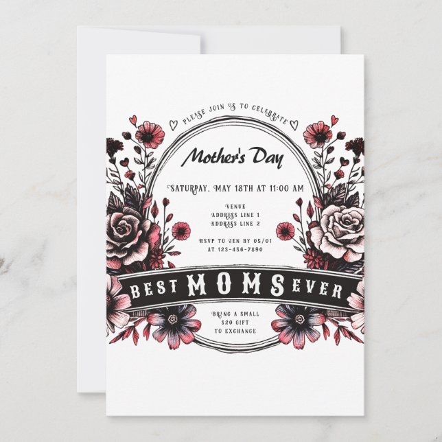 Best Mom Ever Gothic Wild Flower Badass Mother Day Invitation (Front)