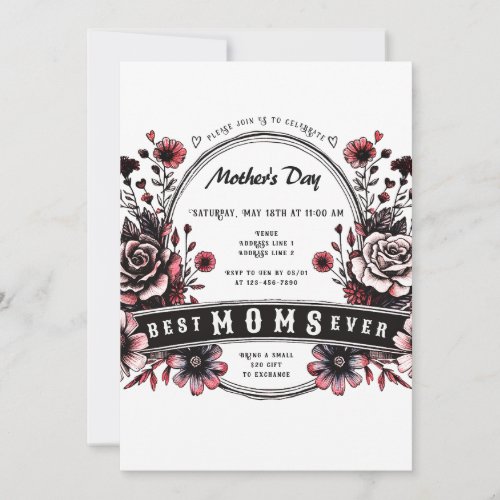 Best Mom Ever Gothic Wild Flower Badass Mother Day Invitation