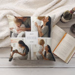 Best Mom Ever | Gray & White Kids Photo Collage Throw Pillow<br><div class="desc">Create a sweet gift for mom this Mother's Day with this four photo collage throw pillow. "Best Mom Ever" appears in the center in light gray lettering set on a white square. Customize with four square photos. Reverse side features gray and white stripes.</div>