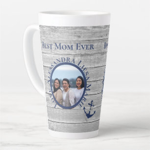 Best Mom Ever Gray Wood Nautical Navy Anchor Latte Mug