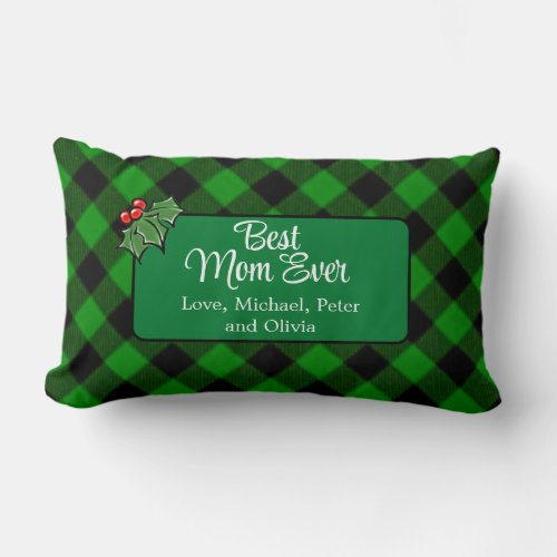 Best Mom ever green black classic Plaid Holly  Lumbar Pillow