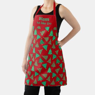 Best Mom Ever Green Christmas Trees Red Patterned