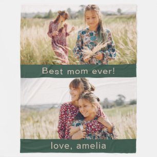 Best Mom Ever Green Two Photo Fleece Blanket