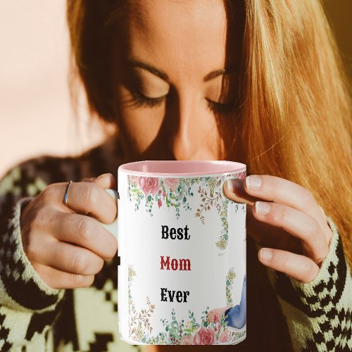 Best Mom Ever Greenery Floral Mother Baby Photo  Magic Mug