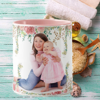 Best Mom Ever Greenery Floral Mother Baby Photo Mug