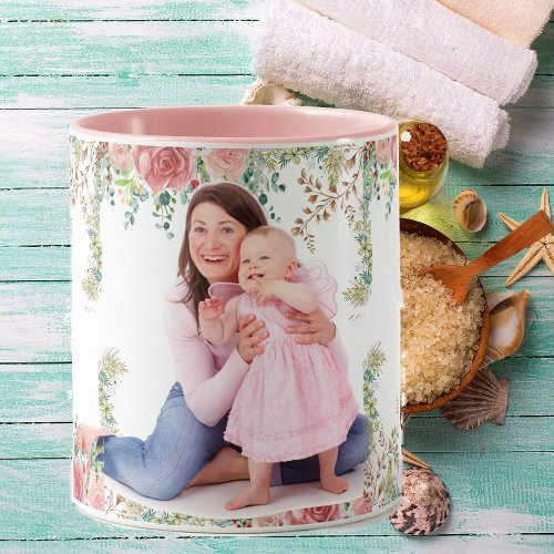 Best Mom Ever Greenery Floral Mother Baby Photo  Mug