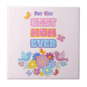 Best Mom Ever Groovy Pastel Floral Mother's Day Ceramic Tile