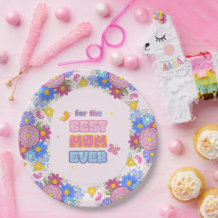 Best Mom Ever Groovy Pastel Floral Mother's Day Paper Plates