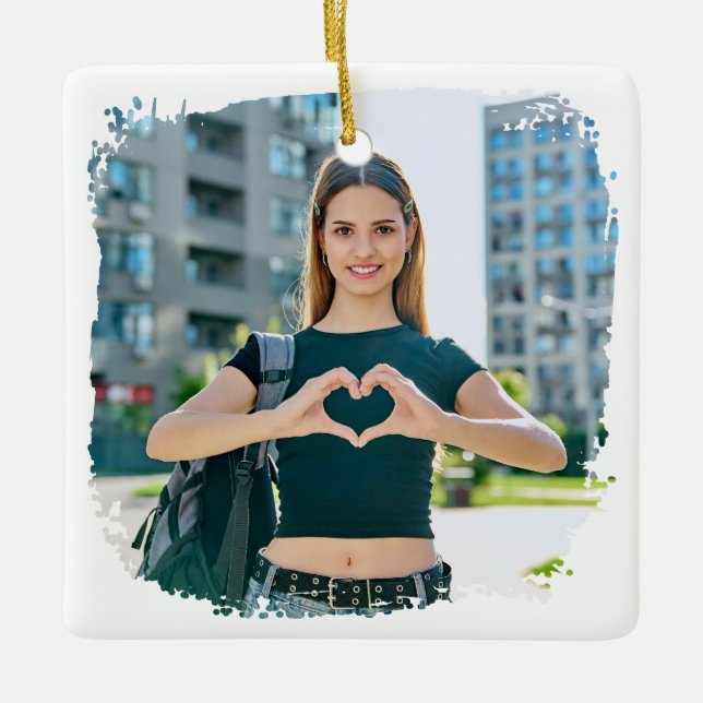 Best Mom Ever Grunge Border Photo Ceramic Ornament (Front)