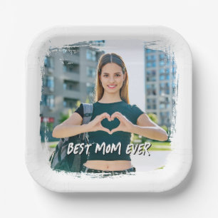 Best Mom Ever Grunge Border Photo Paper Plates
