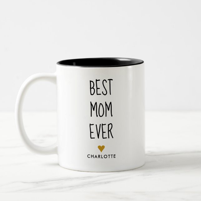 Best Mom Ever Hand Written Personalized Two-Tone C Coffee Mug (Left)