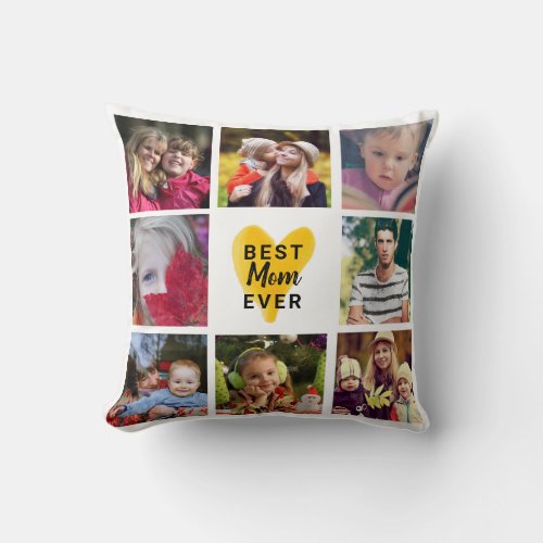 Best Mom Ever Heart 8 Photo Collage Family Kids Throw Pillow
