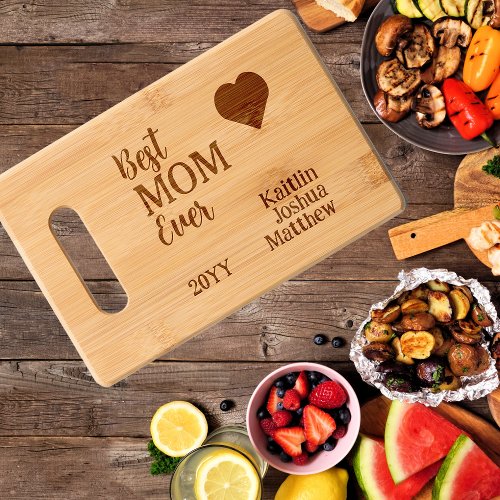 Best MOM Ever Heart and Kids Names  Year Cutting Board