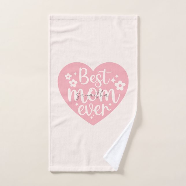 Best Mom Ever Heart Bath Towel Set (Hand Towel)