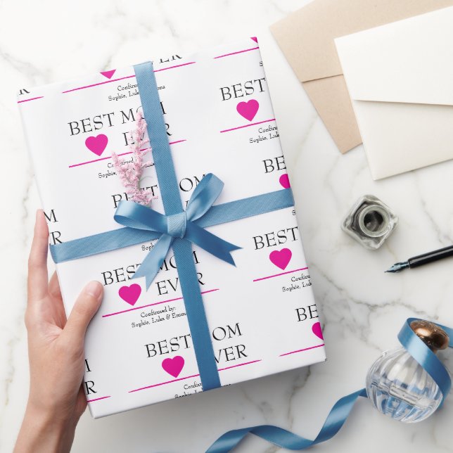 Best Mom Ever Heart | Custom Child Name -  Wrapping Paper (Gifting)