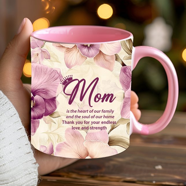 Best Mom Ever Heart Flowers Photo Crown Mother Mug (Best Mom Ever chic elegant for her grandmother grandparents girly  pink kids names make it diy yours)