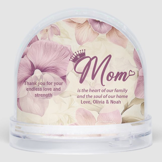 Best Mom Ever Heart Flowers Photo crown Snow Globe (Back)