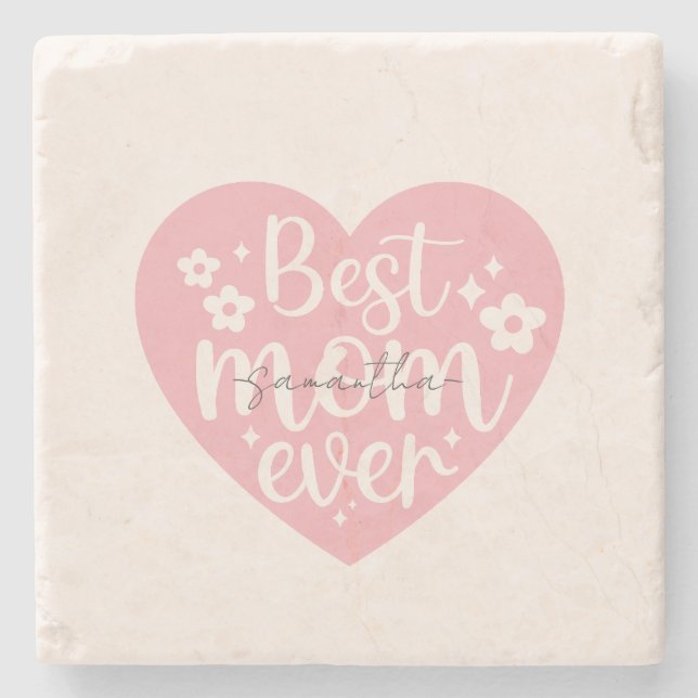Best Mom Ever Heart Stone Coaster (Front)