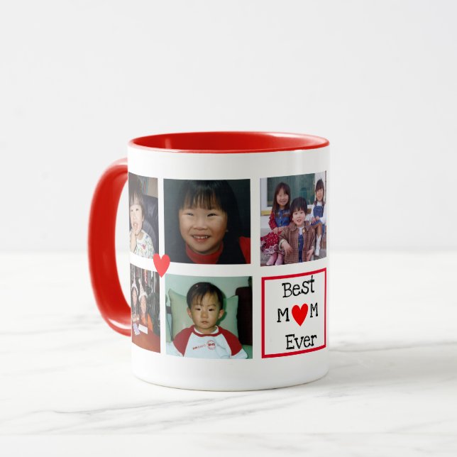 Best Mom Ever  Hearts  9 photo Custom Mug (Front Left)