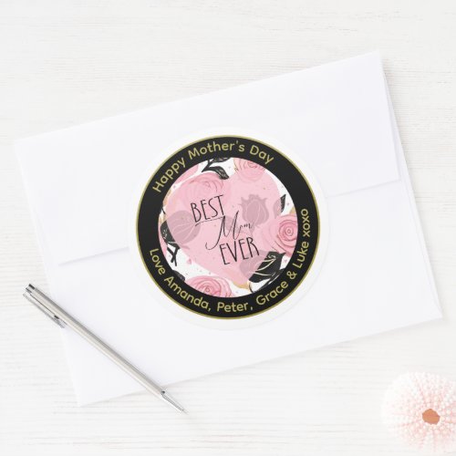 Best Mom Ever Hearts and Roses Classic Round Sticker