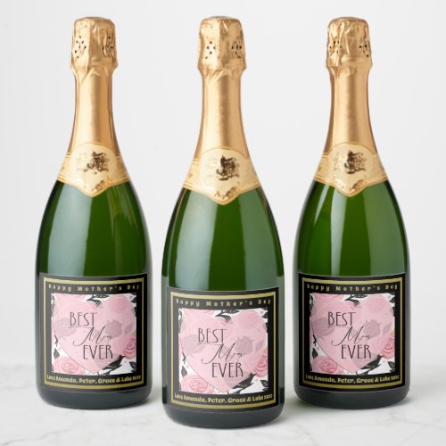 Best Mom Ever Hearts and Roses Sparkling Wine Label