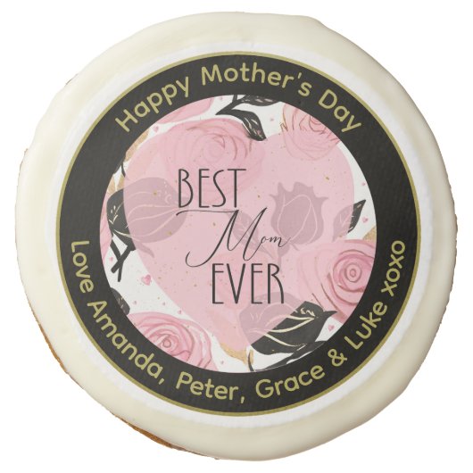 Best Mom Ever Hearts and Roses Sugar Cookie (Front)