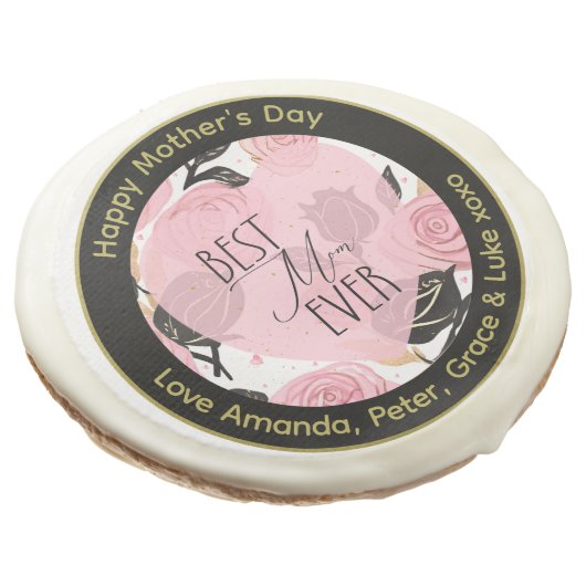 Best Mom Ever Hearts and Roses Sugar Cookie (Angled)