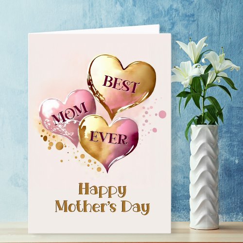 Best Mom Ever Hearts Mothers Day Holiday Card