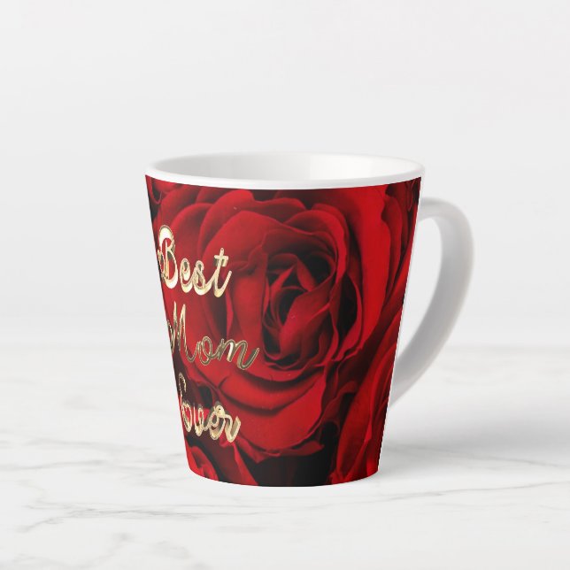 Best Mom Ever Hearts Red Roses Floral Latte Mug (Right Angle)