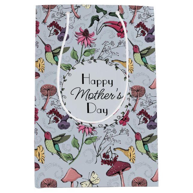 Best Mom Ever Hibiscus Flower Hummingbird Medium Gift Bag (Front)