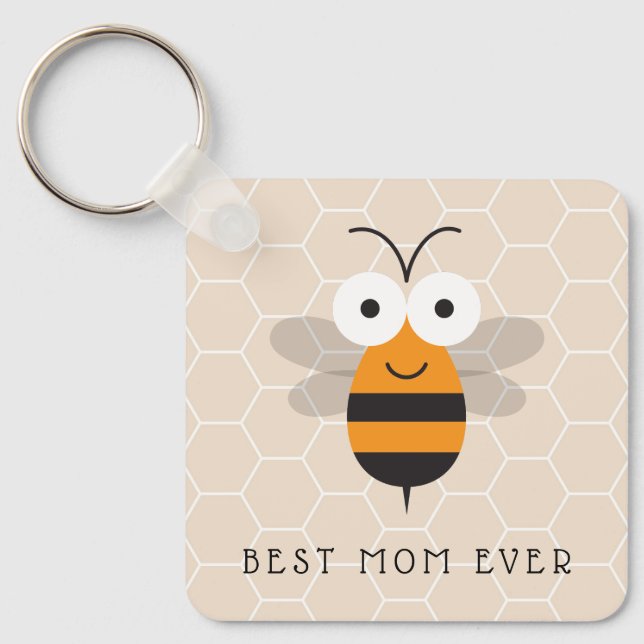 Best Mom Ever Honey Bee Honeycomb Button Keychain (Front)
